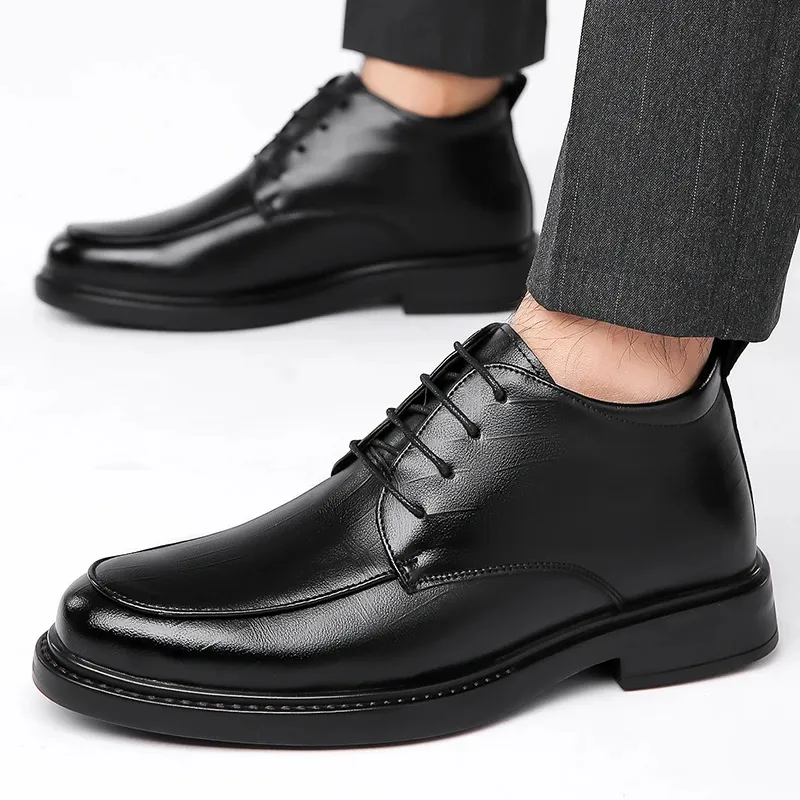 Men's Comfortable Non-Slip Vegan Leather Lace-up Shoes with Glossy Finish | For Everyday Wear