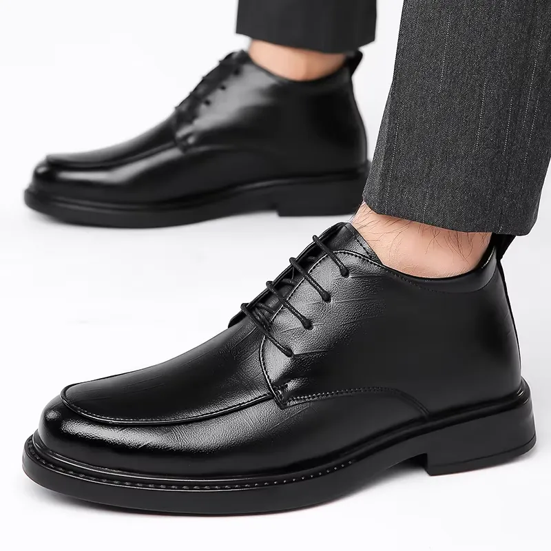 Men's Comfortable Non-Slip Vegan Leather Lace-up Shoes with Glossy Finish | For Everyday Wear