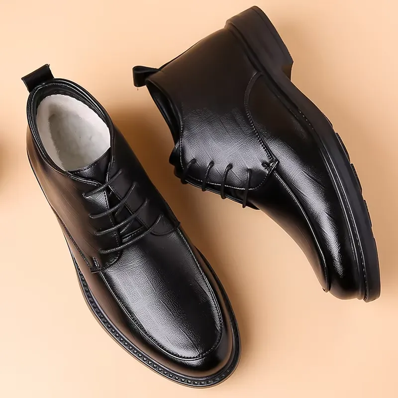 Men's Comfortable Non-Slip Vegan Leather Lace-up Shoes with Glossy Finish | For Everyday Wear