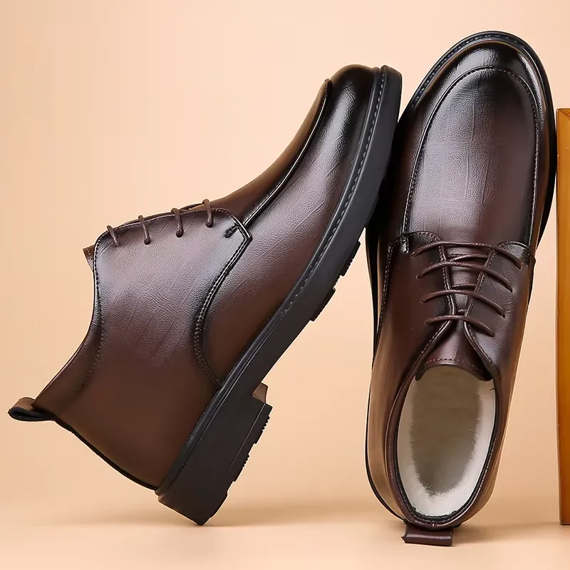 Men's Comfortable Non-Slip Vegan Leather Lace-up Shoes with Glossy Finish | For Everyday Wear