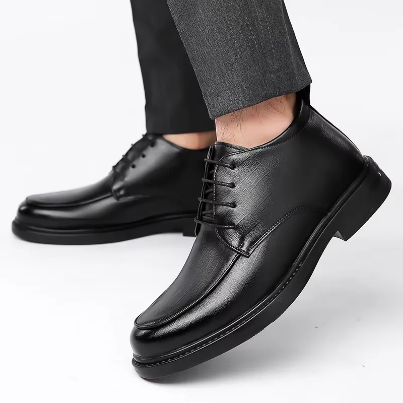 Men's Comfortable Non-Slip Vegan Leather Lace-up Shoes with Glossy Finish | For Everyday Wear