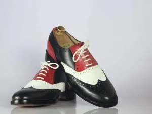 Men's Handmade Multi Color Wing Tip Brogue Leather Lace Up Shoes, Men Designer Dress Shoes