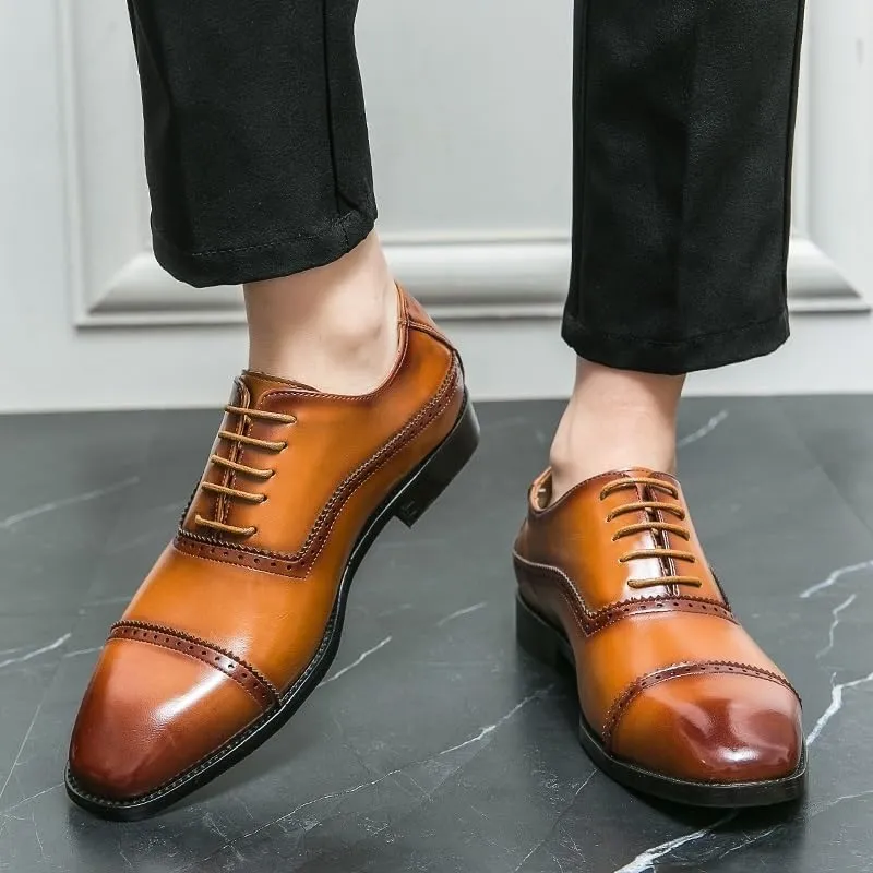 Men's Lace Up Brogues, Men Formal Shoes Leather Business Casual Shoes Men Dress Office Luxury Shoes Male Breathable Oxfords