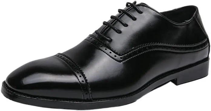Men's Lace Up Brogues, Men Formal Shoes Leather Business Casual Shoes Men Dress Office Luxury Shoes Male Breathable Oxfords