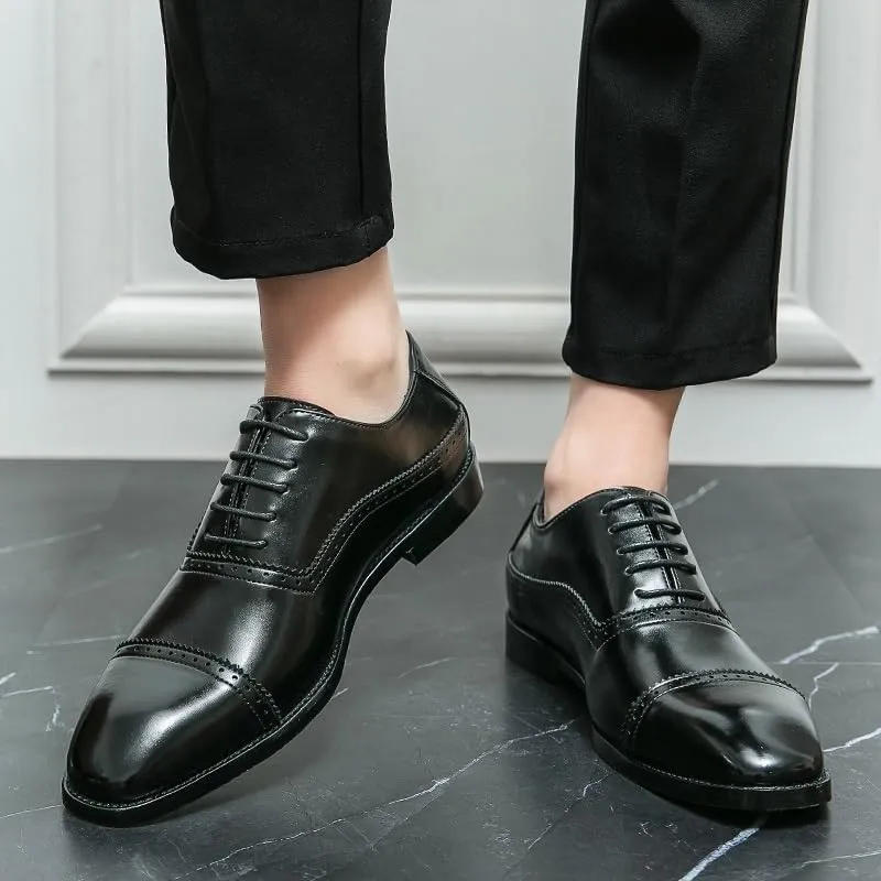 Men's Lace Up Brogues, Men Formal Shoes Leather Business Casual Shoes Men Dress Office Luxury Shoes Male Breathable Oxfords