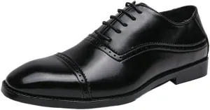 Men's Lace Up Brogues, Men Formal Shoes Leather Business Casual Shoes Men Dress Office Luxury Shoes Male Breathable Oxfords