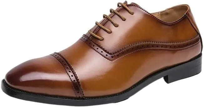 Men's Lace Up Brogues, Men Formal Shoes Leather Business Casual Shoes Men Dress Office Luxury Shoes Male Breathable Oxfords