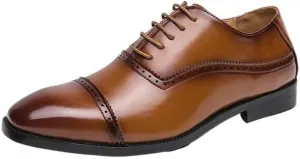Men's Lace Up Brogues, Men Formal Shoes Leather Business Casual Shoes Men Dress Office Luxury Shoes Male Breathable Oxfords