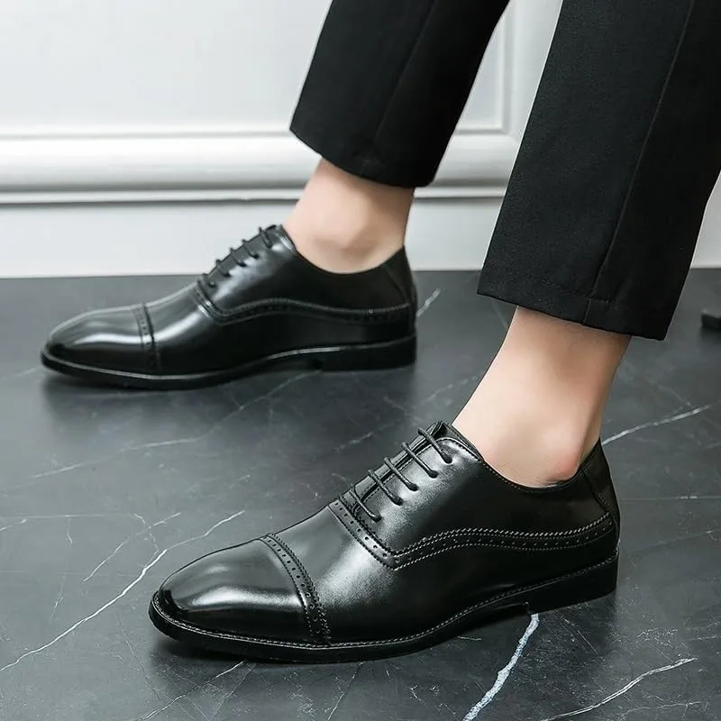 Men's Lace Up Brogues, Men Formal Shoes Leather Business Casual Shoes Men Dress Office Luxury Shoes Male Breathable Oxfords