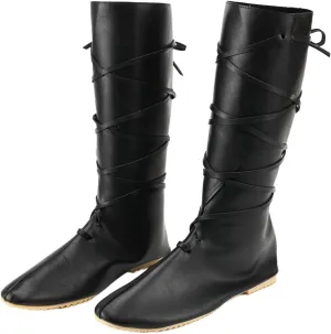 Mens Medieval Boots Faux Leather Mid Calf Gothic Pirate Costume Renaissance Cosplay Shoes for Men