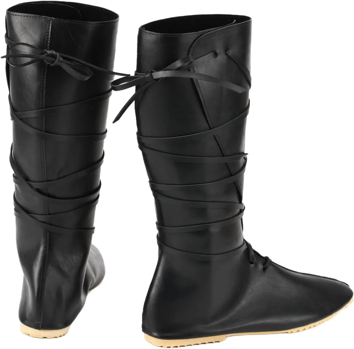 Mens Medieval Boots Faux Leather Mid Calf Gothic Pirate Costume Renaissance Cosplay Shoes for Men