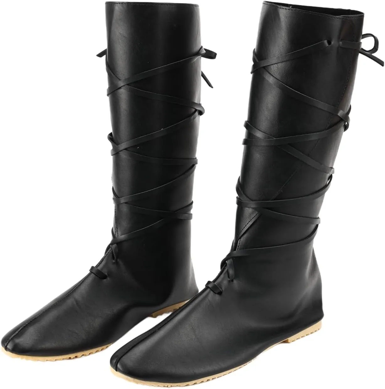 Mens Medieval Boots Faux Leather Mid Calf Gothic Pirate Costume Renaissance Cosplay Shoes for Men