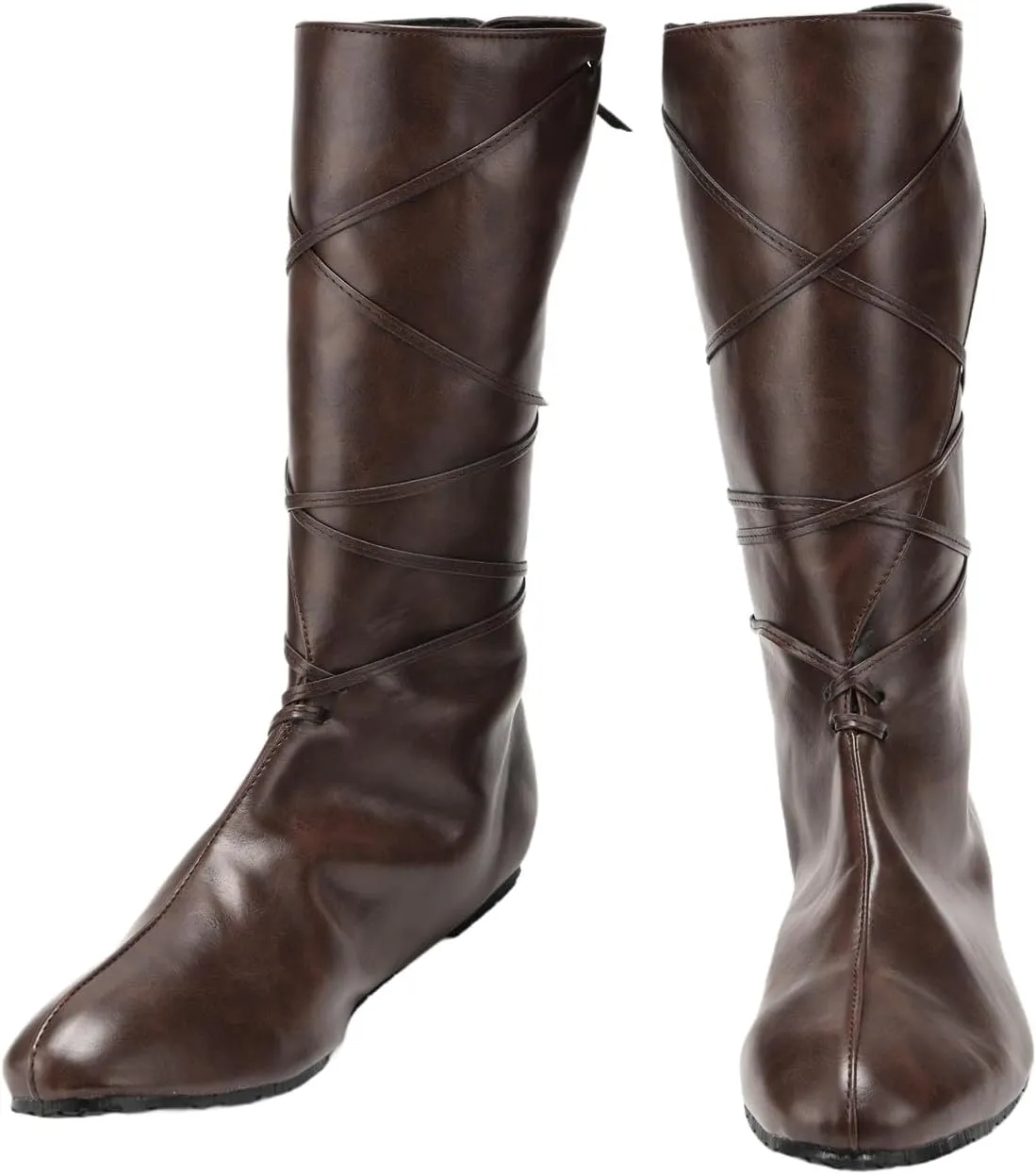 Mens Medieval Boots Faux Leather Mid Calf Gothic Pirate Costume Renaissance Cosplay Shoes for Men