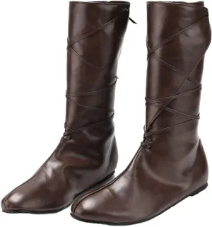 Mens Medieval Boots Faux Leather Mid Calf Gothic Pirate Costume Renaissance Cosplay Shoes for Men