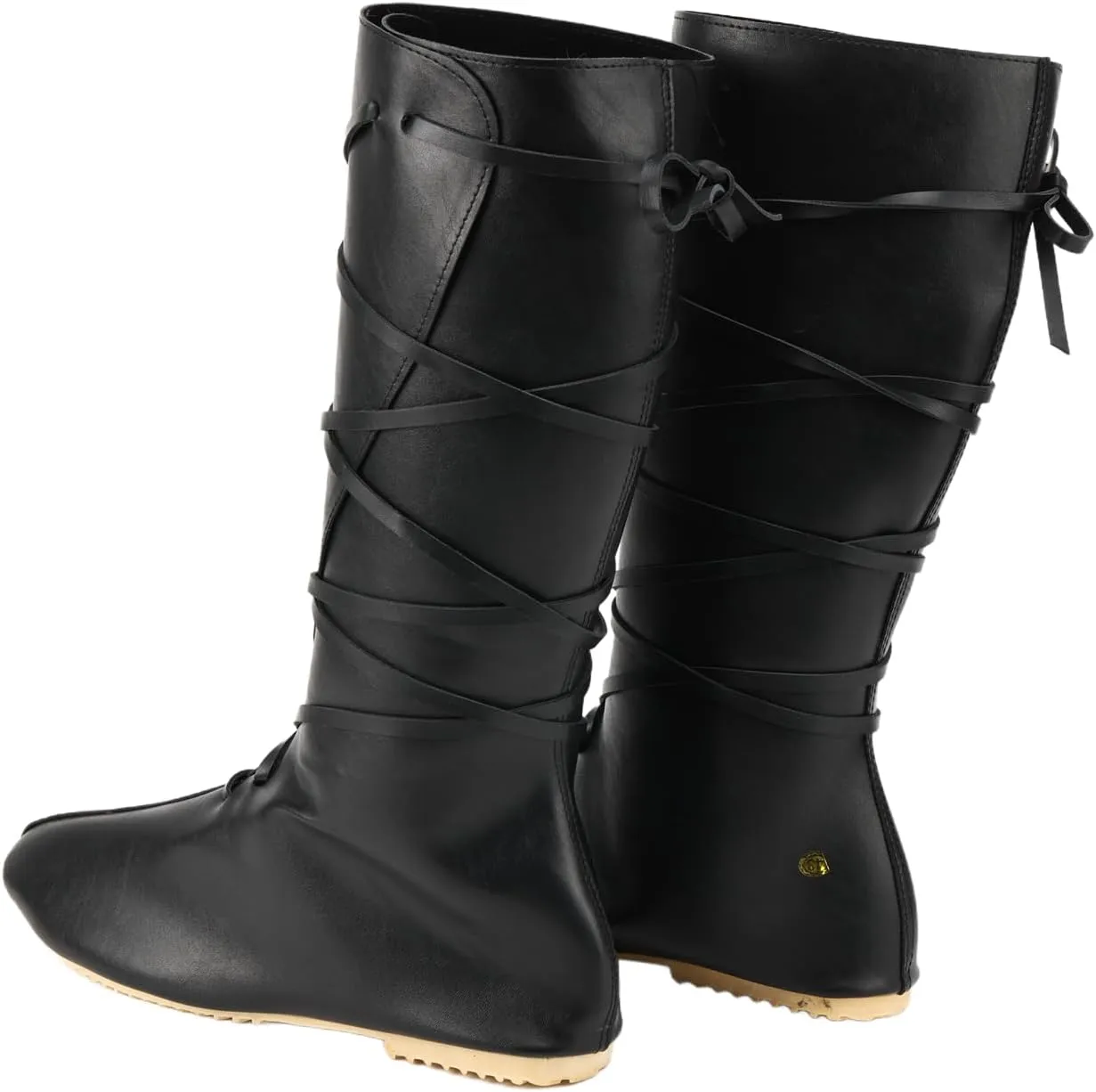Mens Medieval Boots Faux Leather Mid Calf Gothic Pirate Costume Renaissance Cosplay Shoes for Men