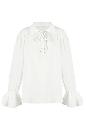 Men's White Ruffled Frill Sleeve Shirt