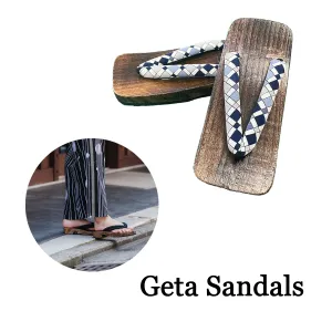 Men's Wooden Geta Sandals : Brown sole and Blue