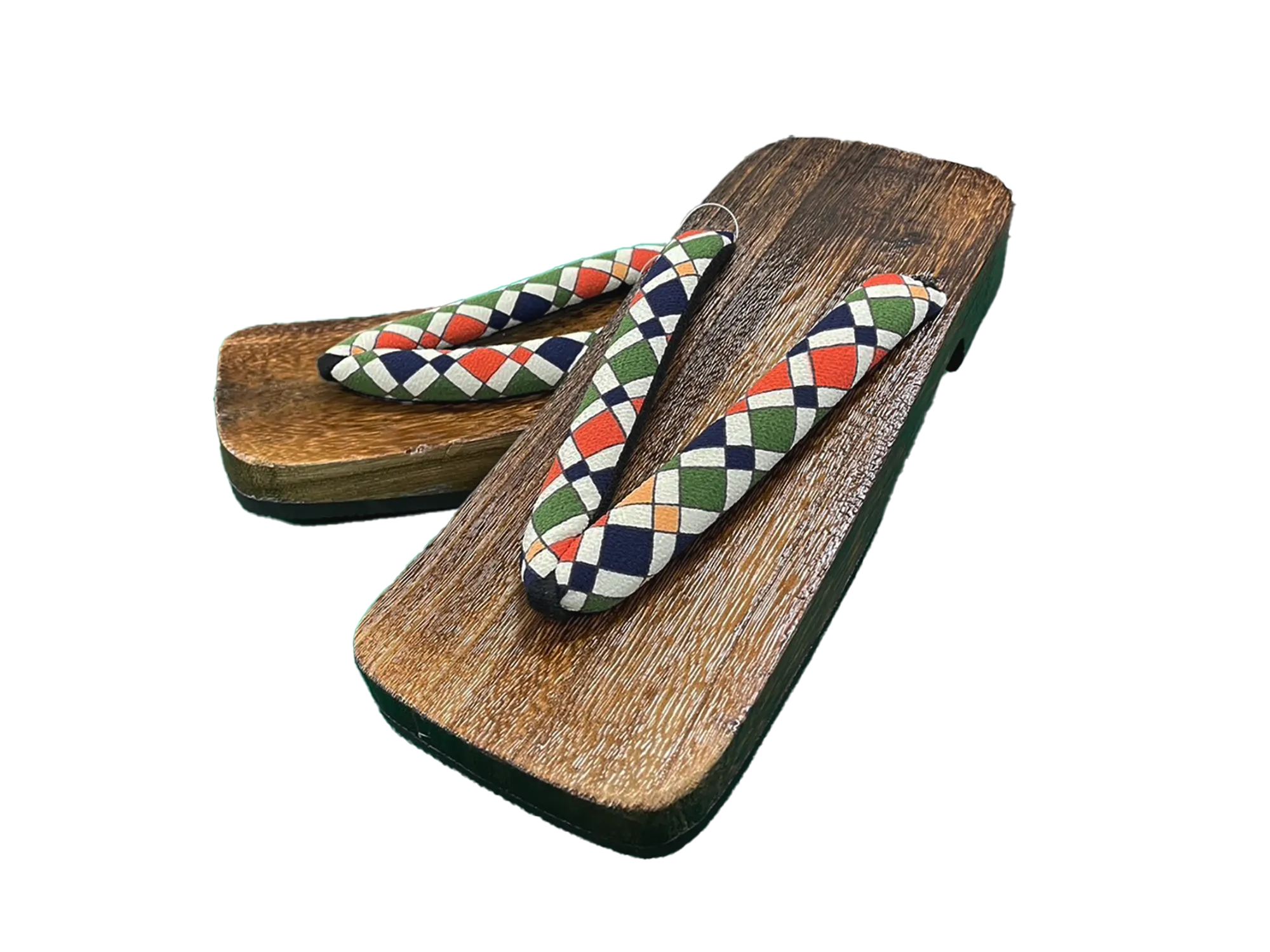 Men's Wooden Geta Sandals : Colorful Diamond pattern