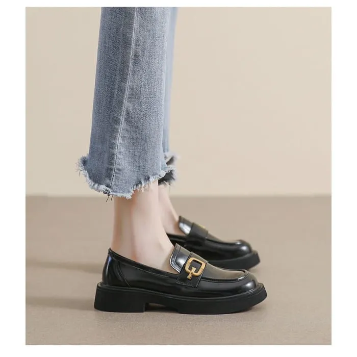 Metallic Buckle Platform Loafers
