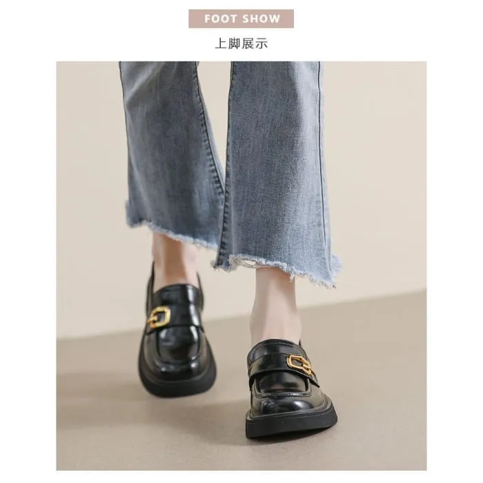 Metallic Buckle Platform Loafers