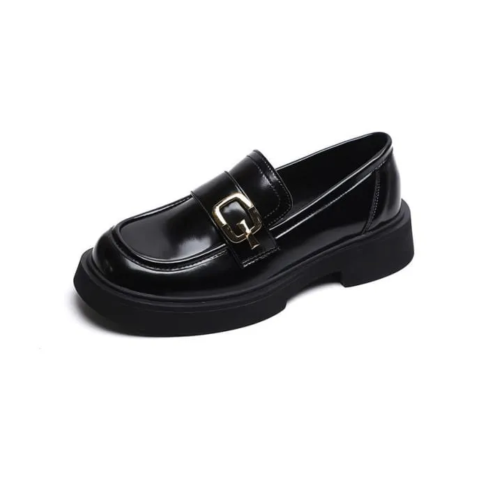 Metallic Buckle Platform Loafers