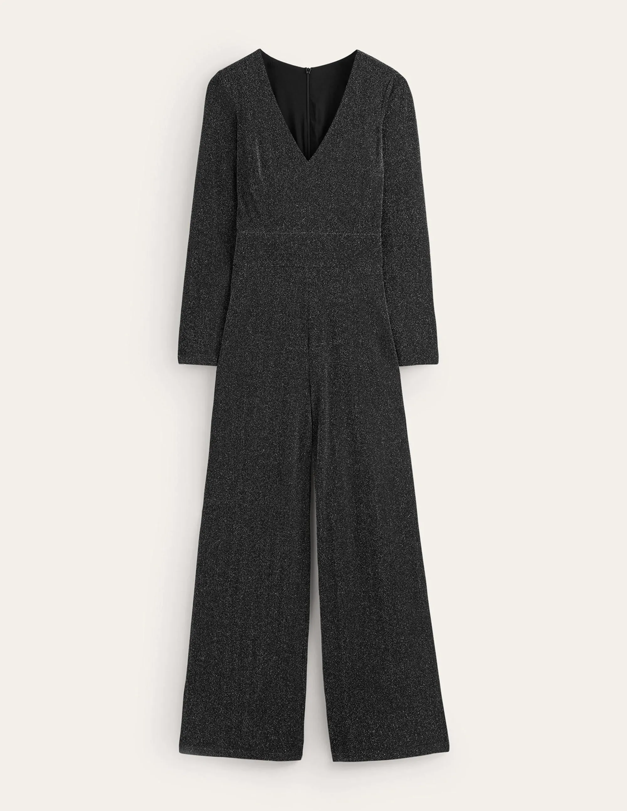 Metallic Plunge Jumpsuit-Black