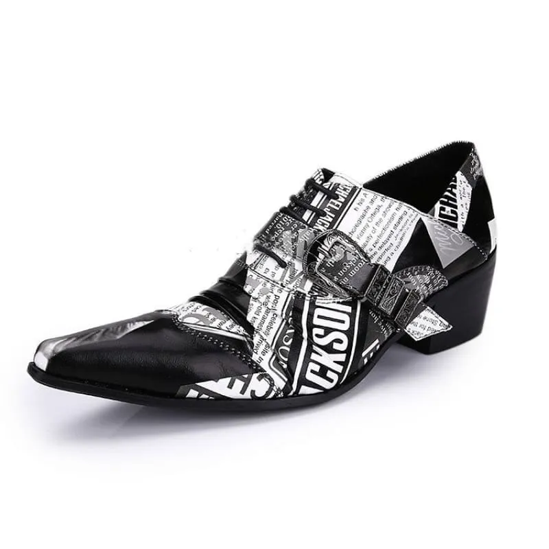 Michael Jackson Newspaper Print Leather Lace-up Buckle Shoes