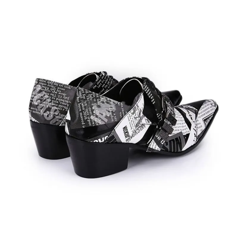 Michael Jackson Newspaper Print Leather Lace-up Buckle Shoes
