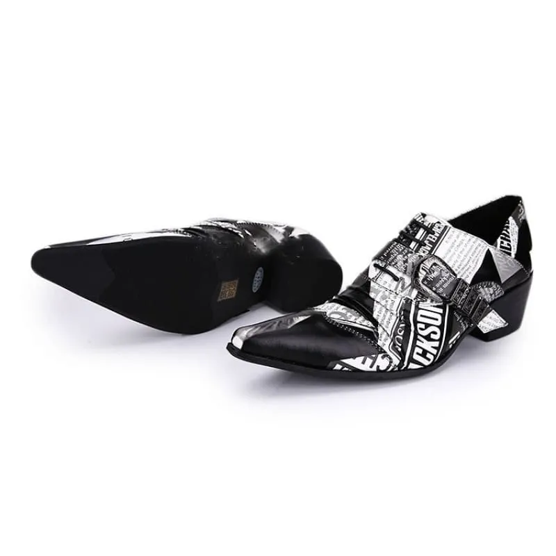 Michael Jackson Newspaper Print Leather Lace-up Buckle Shoes