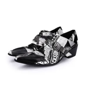 Michael Jackson Newspaper Print Leather Lace-up Buckle Shoes