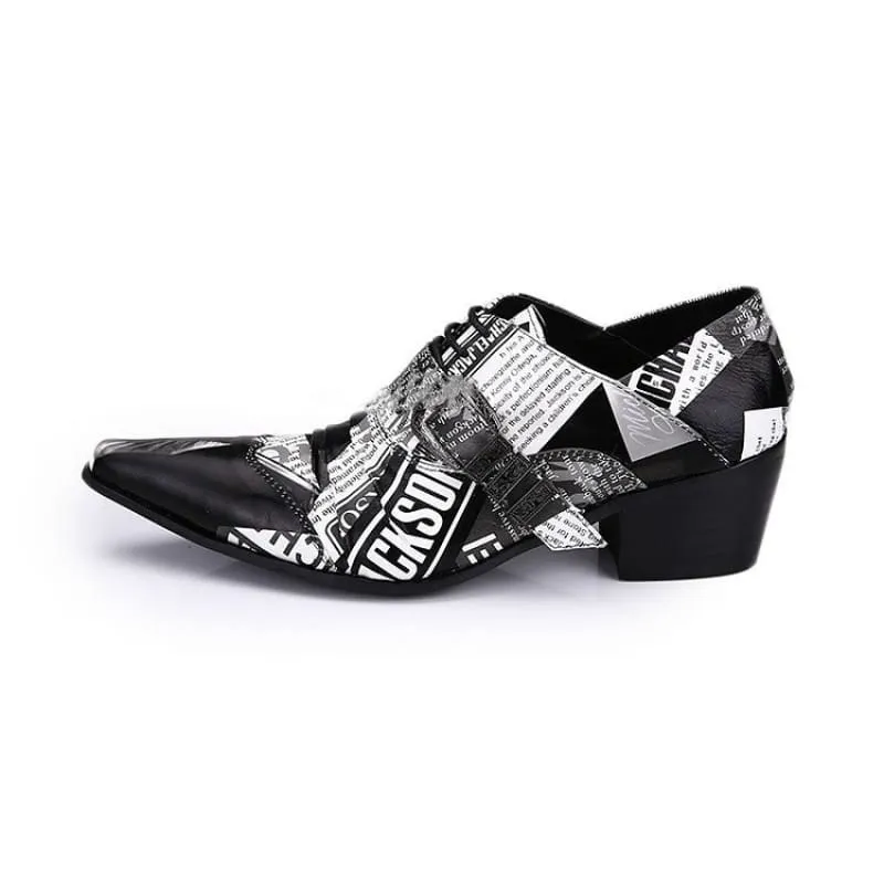 Michael Jackson Newspaper Print Leather Lace-up Buckle Shoes
