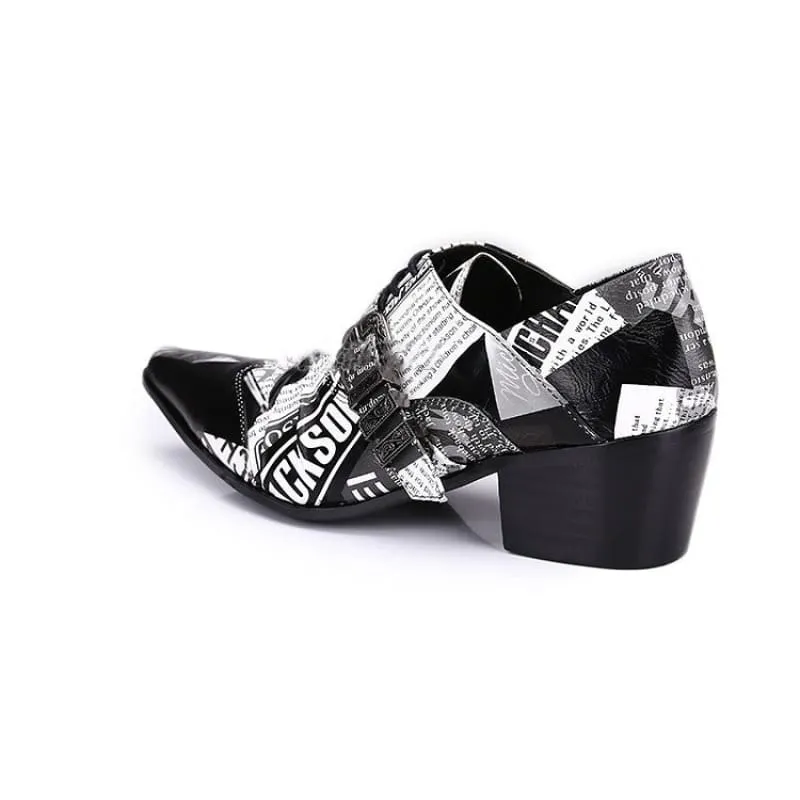 Michael Jackson Newspaper Print Leather Lace-up Buckle Shoes