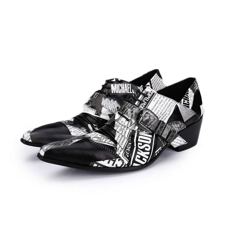 Michael Jackson Newspaper Print Leather Lace-up Buckle Shoes