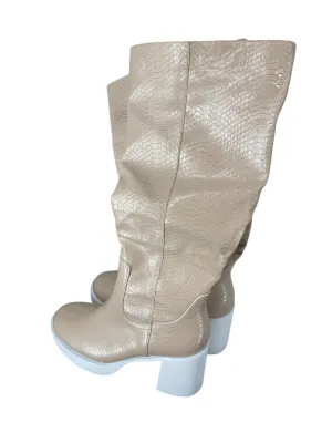 Tread Control Ankle Support Boots Knee Heels By Clothes Mentor In Tan & White, Size: 7