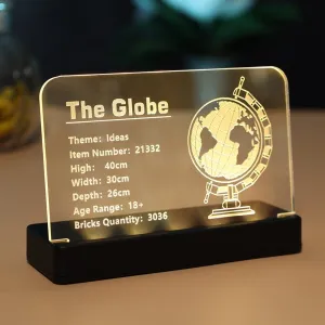 MOC NON  LED Light  Acrylic Display Board Sign Plate Nameplate For The Globe 21332 Building Blocks Bricks Toys Set