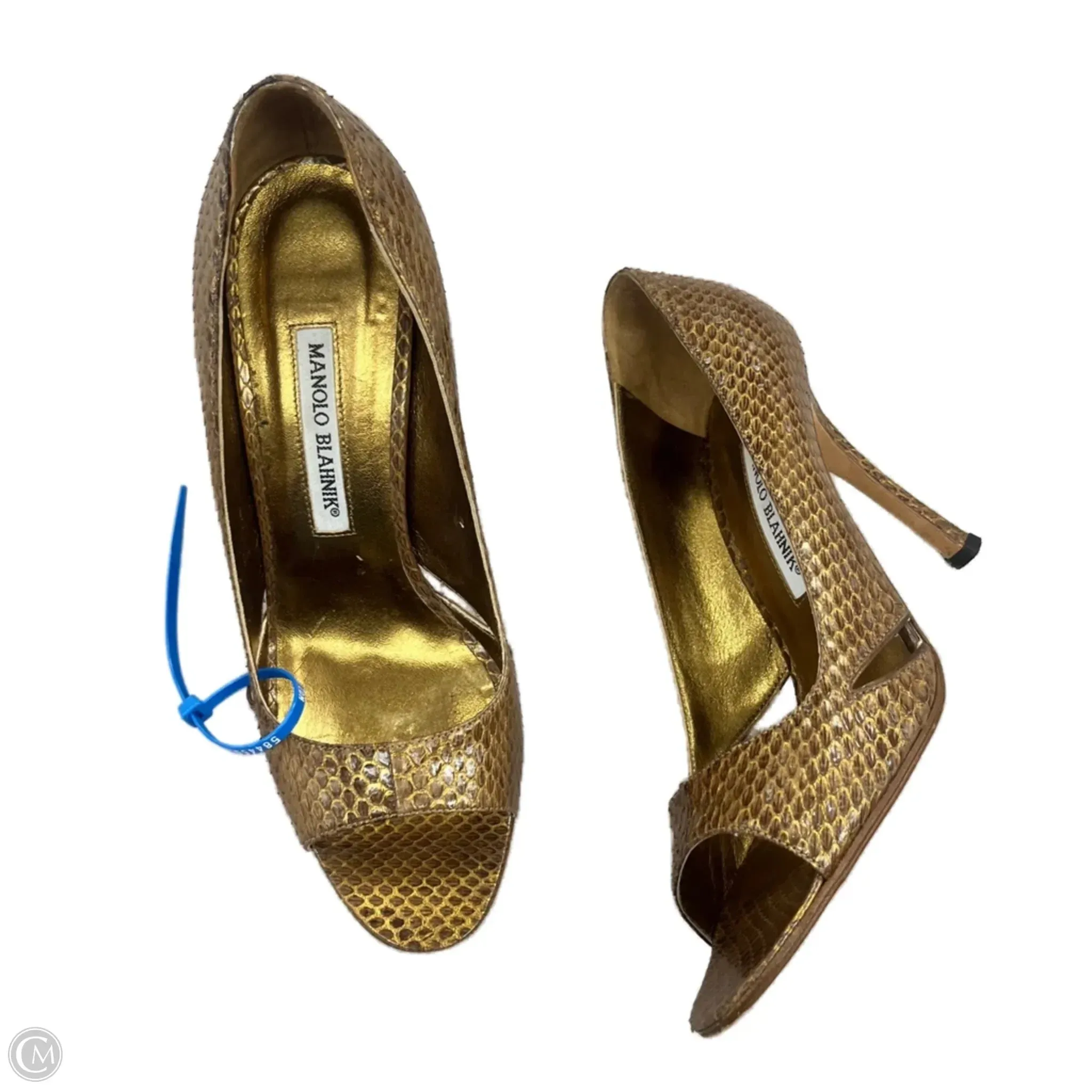 Earth Tone Non Slip Tread Sandals Luxury Designer By Manolo Blahnik In Gold, Size: 7.5