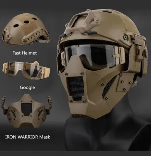 Multi Function Iron Mesh Tactical Mask with Fast Helmet and Tactical Goggles .