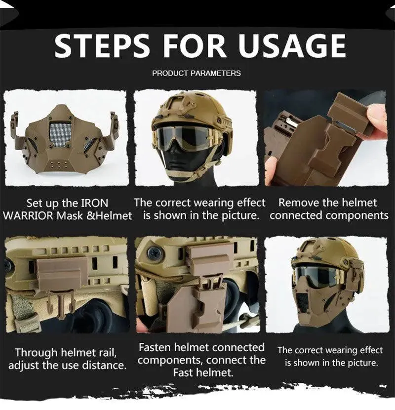 Multi Function Iron Mesh Tactical Mask with Fast Helmet and Tactical Goggles .