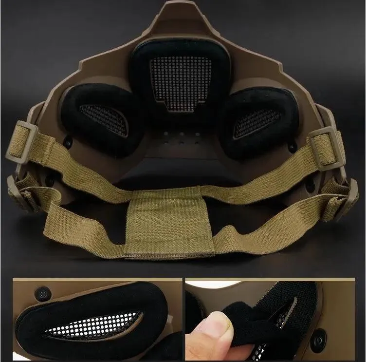 Multi Function Iron Mesh Tactical Mask with Fast Helmet and Tactical Goggles .