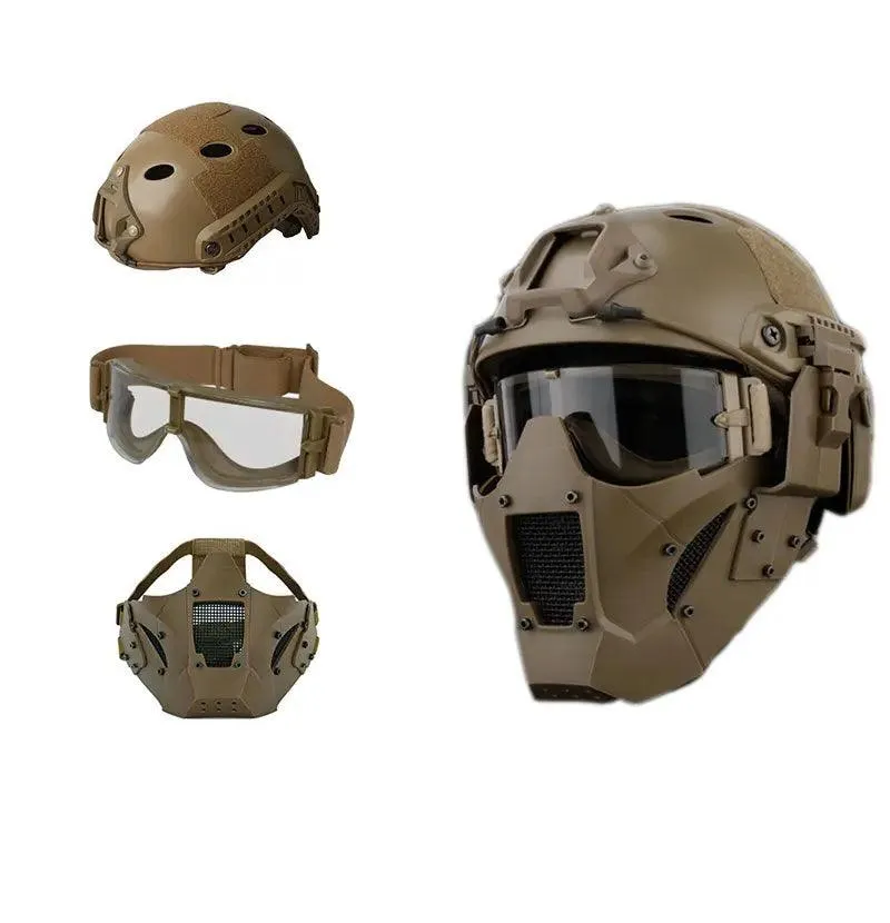 Multi Function Iron Mesh Tactical Mask with Fast Helmet and Tactical Goggles .