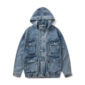 Multi-pocket Hooded BF Denim Jacket