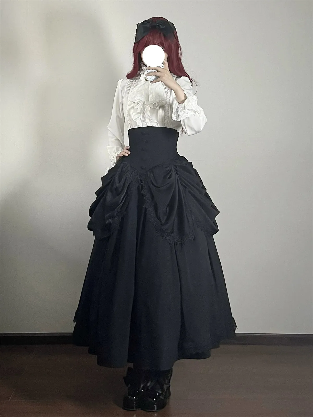 Muppet Mind Ben~Dreaming~Gothic Lolita Skirt Fishbone Long Skirt Ruffled Hem