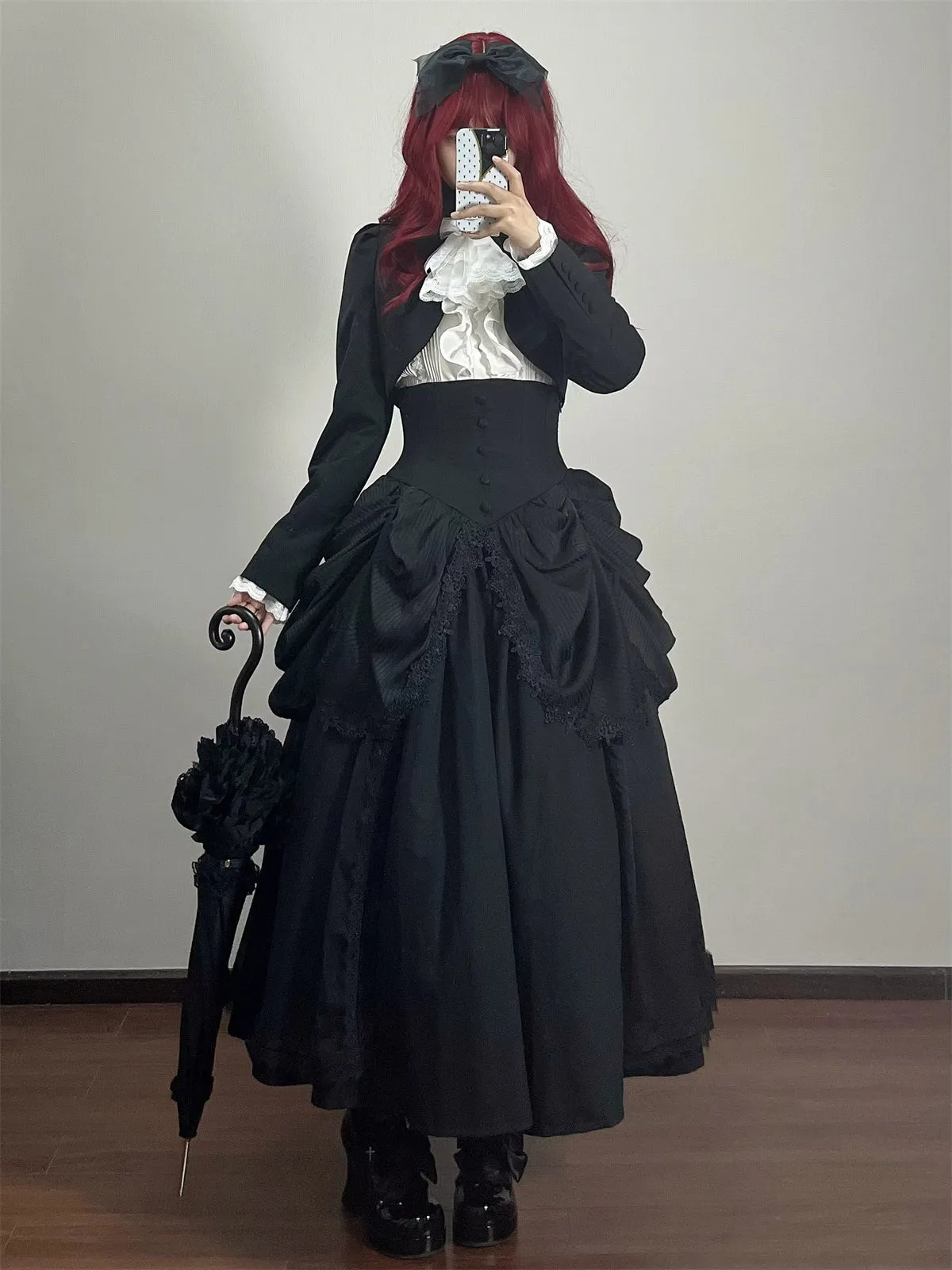 Muppet Mind Ben~Dreaming~Gothic Lolita Skirt Fishbone Long Skirt Ruffled Hem