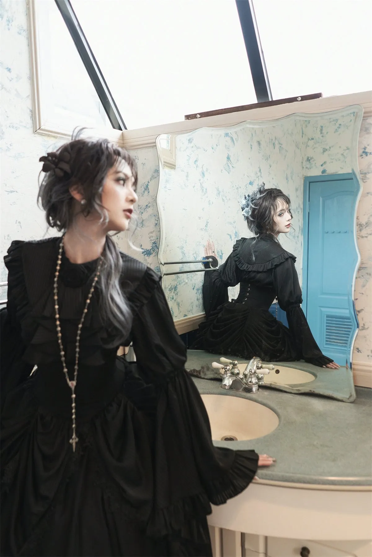 Muppet Mind Ben~Dreaming~Gothic Lolita Skirt Fishbone Long Skirt Ruffled Hem
