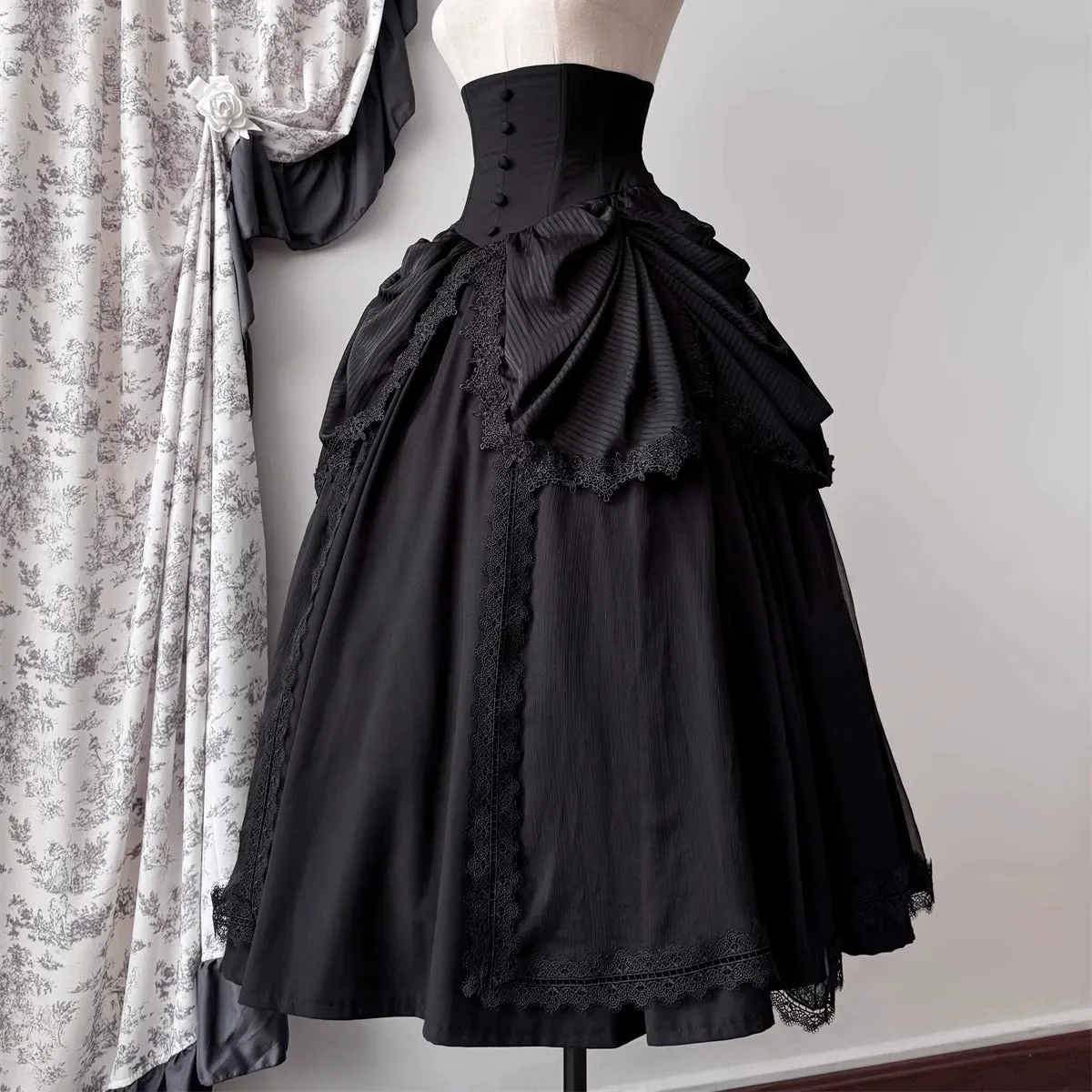Muppet Mind Ben~Dreaming~Gothic Lolita Skirt Fishbone Long Skirt Ruffled Hem