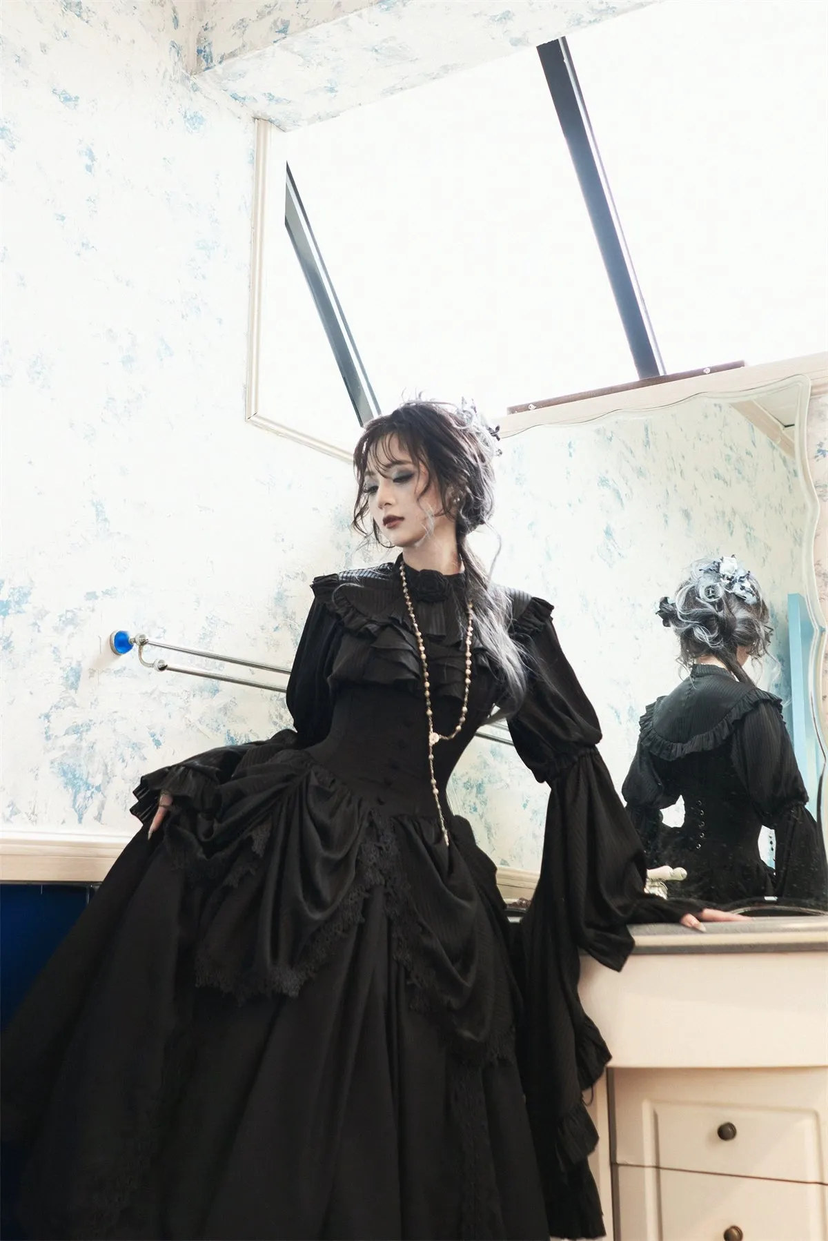 Muppet Mind Ben~Dreaming~Gothic Lolita Skirt Fishbone Long Skirt Ruffled Hem