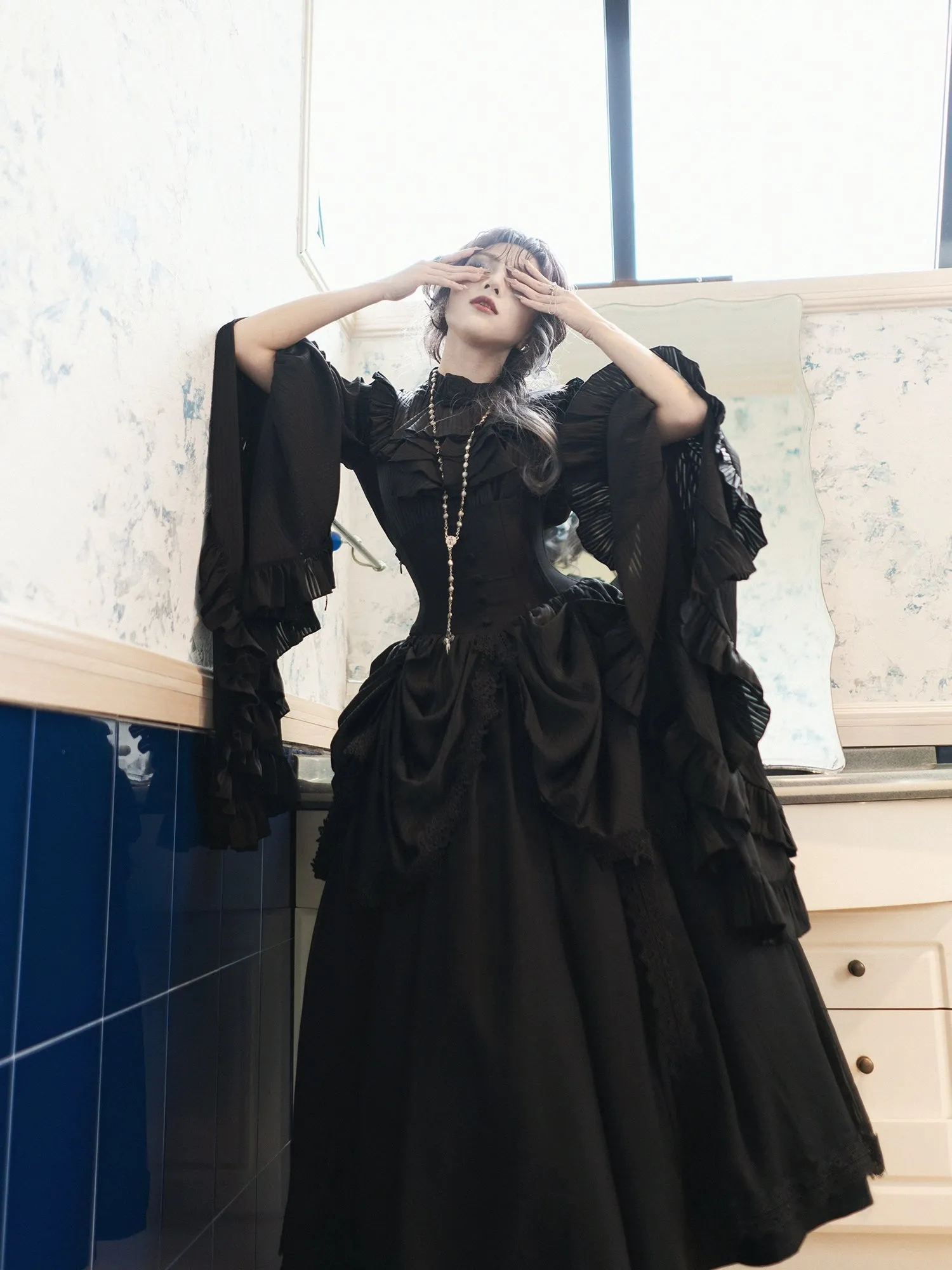 Muppet Mind Ben~Dreaming~Gothic Lolita Skirt Fishbone Long Skirt Ruffled Hem