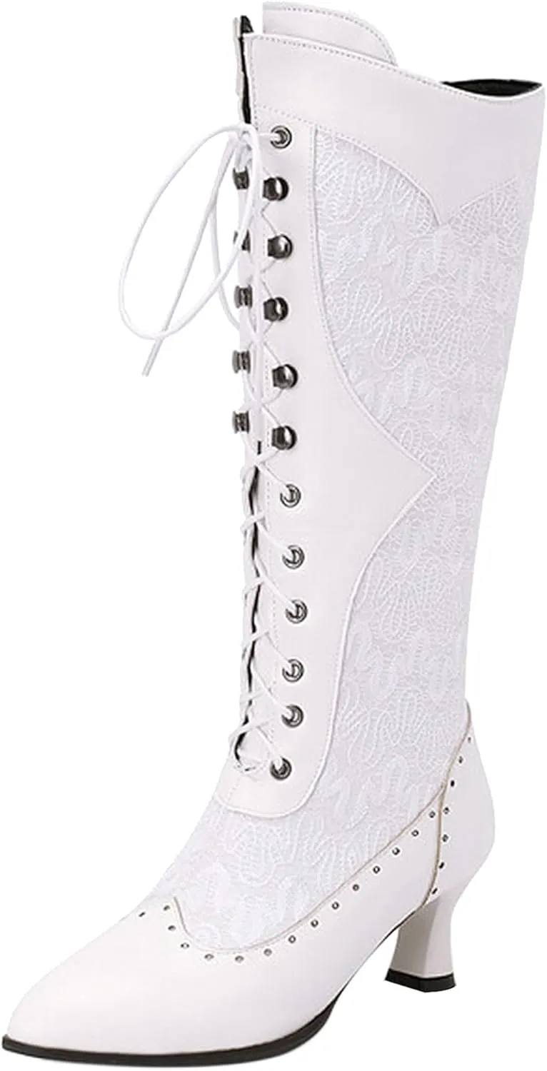 NueiVeiuo Women Vintage Victorian 70s Boots Lace Up