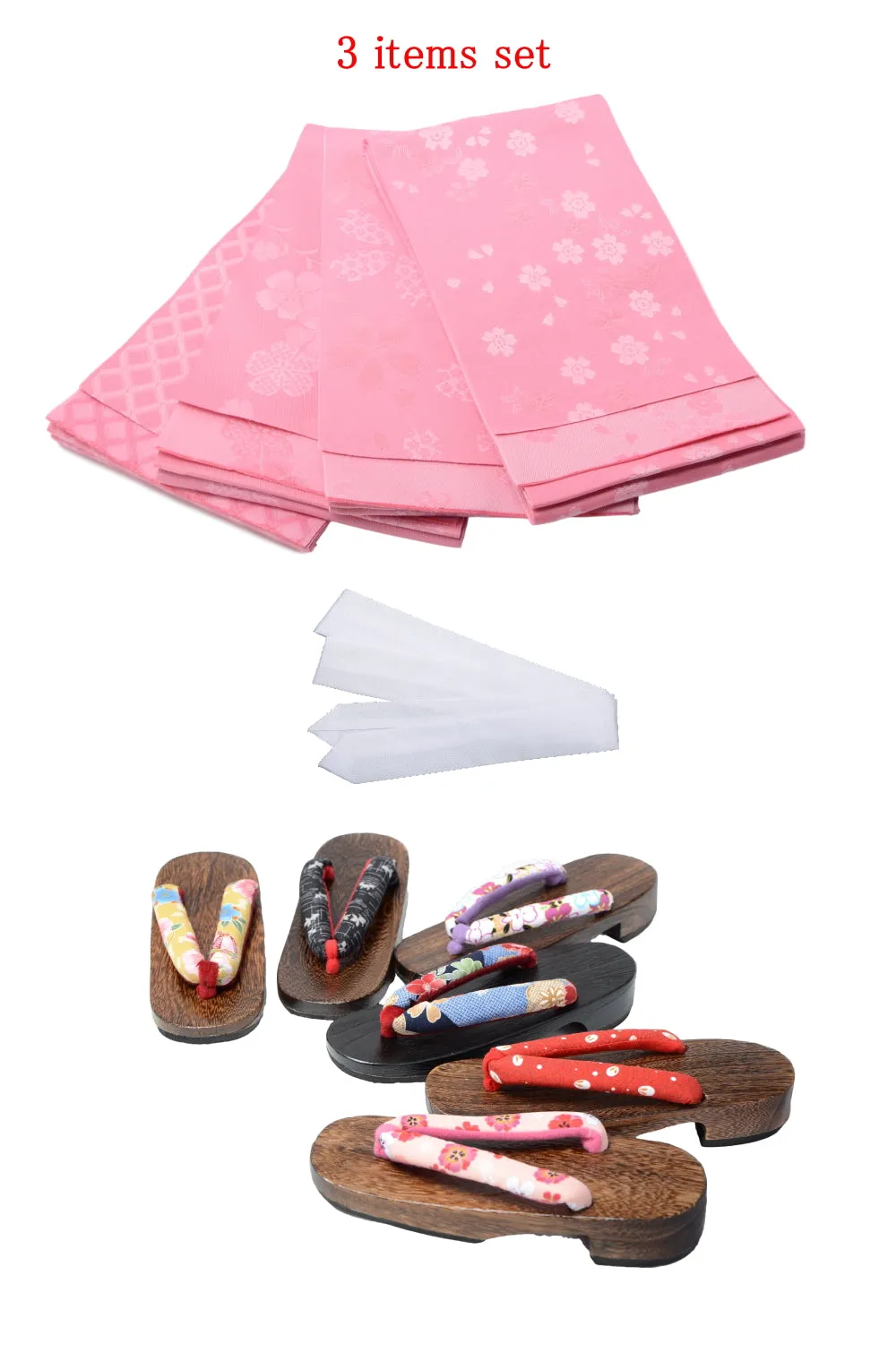 Obi belt and geta sandals set : Pattern / Pink