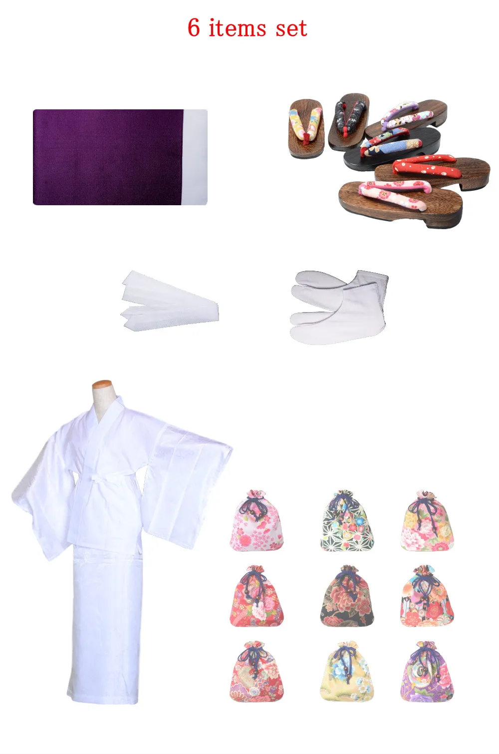Obi belt and geta sandals set : Plain / Deep purple and Light gray